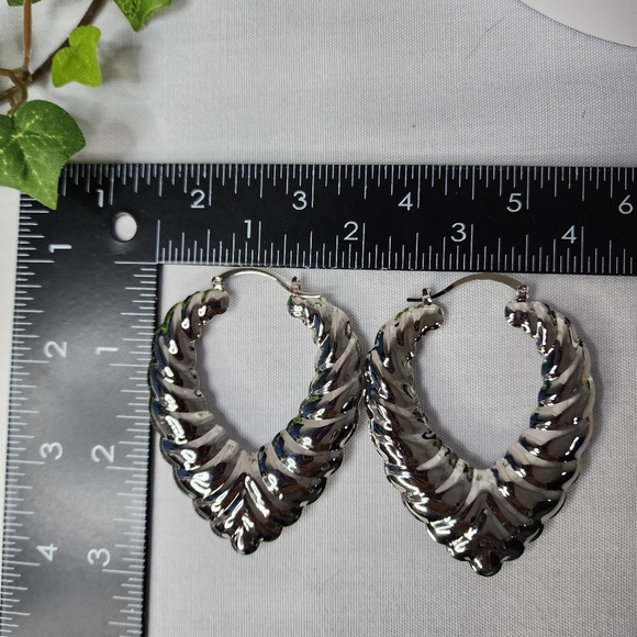 Large Statement Silver Scalloped Hoop Earrings - Picture 7 of 7